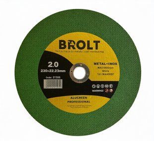 Круг відрізний 230*2,0*22,23 BROLT Профі AluGreen по металу та нержавійці з оксидом алюмінію