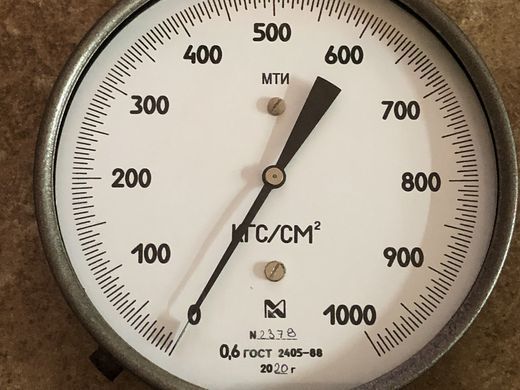 Манометр зразковий надвисокого тиску МТІ-1000 кгс/см2 Ф160 мм М20*1.5 к.т.0.6 для точних вимірювань