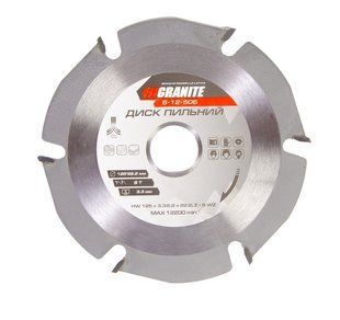 Диск пильный GRANITE для дерева с твердосплавными напайками 125х22.2х6Т 12200 об/мин 5-12-506