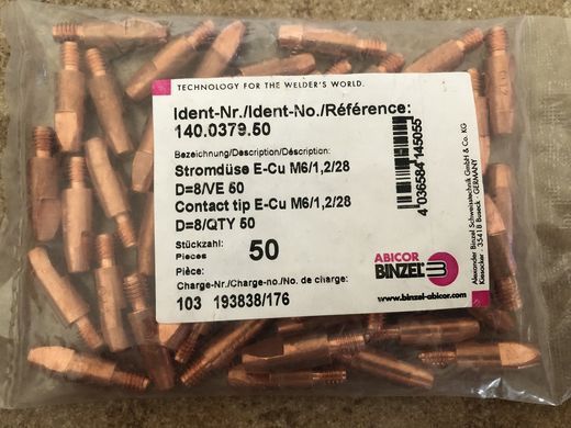 Наконечник медный токосъемный усиленный ABICOR BINZEL1,2мм М6 L=25мм (Германия)